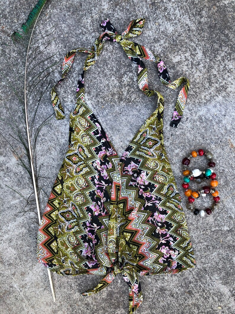 one of a kind made in the usa women\u2019s top Halter top open back top smallmedium top front tie top blouse summer top