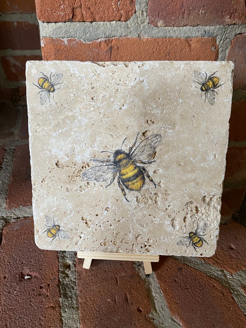 Bee natural stone marble coaster placemat table mat platter Etsy