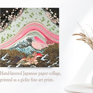 Japanese Wave Art Print, Cherry Blossom Chiyogami Landscape, Giclée Fine Art image 7