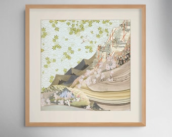 Mount Fuji Japanese Art Print, Chiyogami Mountain Landscape, Japandi Giclée.