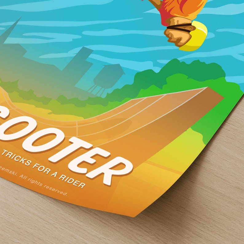 Pro Ramp Poster Scooter Poster, Stunt Scooter Print, Scooter Tricks, Teen Room, Kids ...