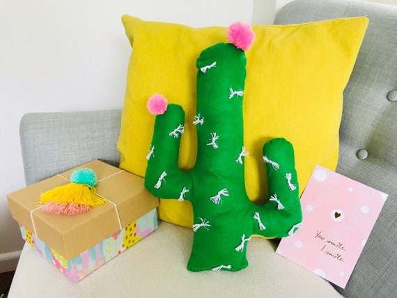 CACTUS CUSHION With Pom Pom Flowers UK