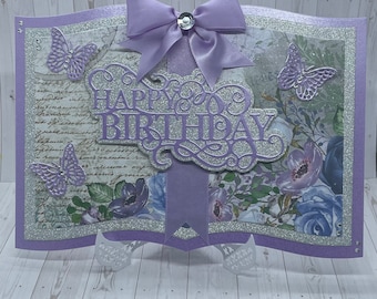 Book-style handmade special birthday card, in presentation box. Can be personalised with any age