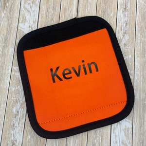 Personalised Luggage Handle Cover.Suitcase bags handle wrap Case Identifier perfect for travel.Hen Party. Honeymoon Luggage Tag.Mr & Mrs Orange