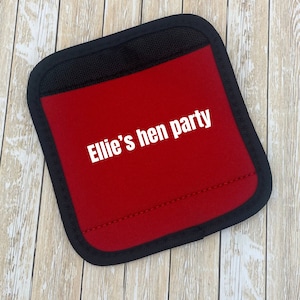 Personalised Luggage Handle Cover.Suitcase bags handle wrap Case Identifier perfect for travel.Hen Party. Honeymoon Luggage Tag.Mr & Mrs Red