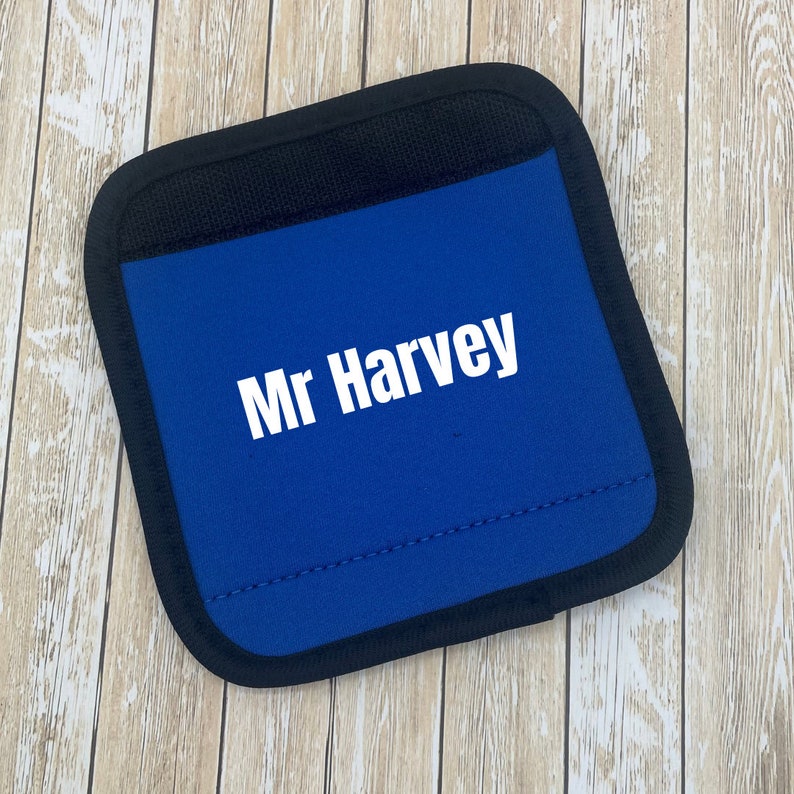 Personalised Luggage Handle Cover.Suitcase bags handle wrap Case Identifier perfect for travel.Hen Party. Honeymoon Luggage Tag.Mr & Mrs Royal Blue