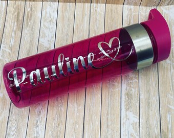 Personalised pink water bottle. Drinks bottle. Gym, workout. Flip top with straw. Gift for her.