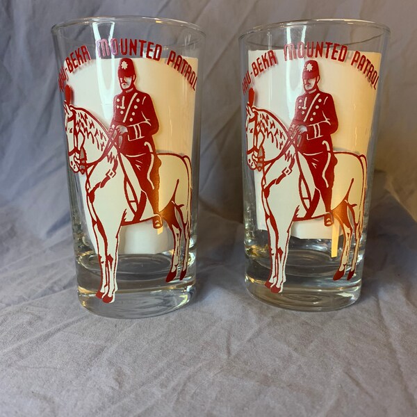 Vintage Set of Two Shriner Abu-Bekr Mounted Patrol Drinking Glasses Sioux City, Iowa