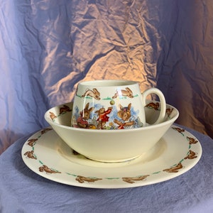 Royal Doulton 3 piece Bunnykins mug set Made in England Fine Bone China Mug, Plate and Bowl