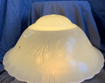 1940's Frosted White Pressed Glass Light Cover Fixture Flowers