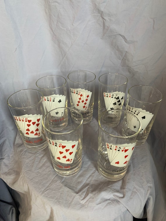 Vintage Poker Hand Card Drinking Glasses Set of Seven Etsy
