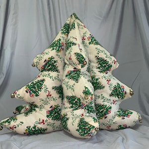 Vintage Fabric 3D Plush Christmas Tree Tabletop Decor Jingle Bells