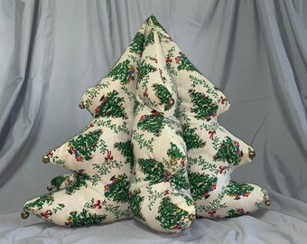 Vintage Fabric 3D Plush Christmas Tree Tabletop Decor Jingle Bells
