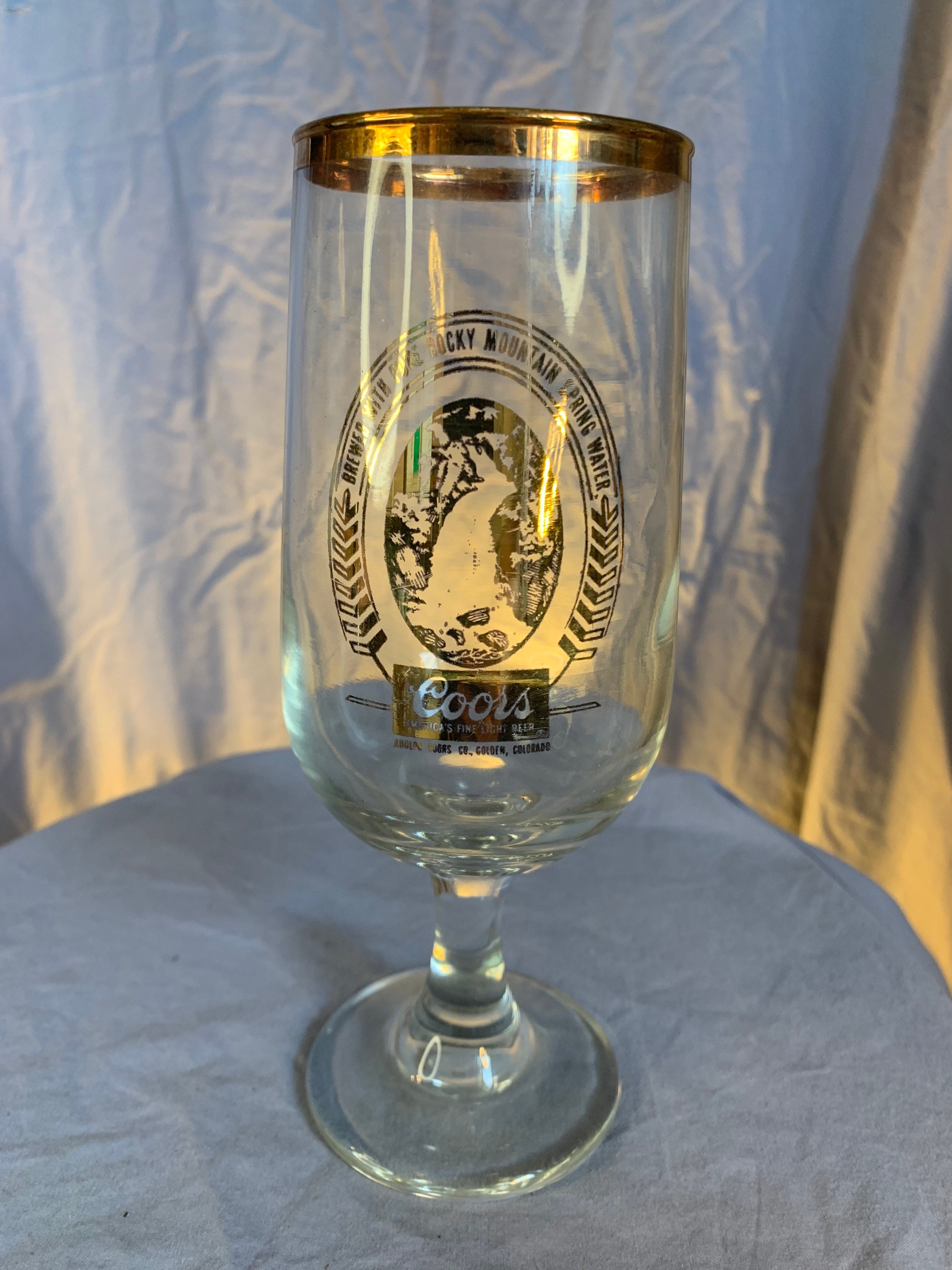 Vintage Coors Stemmed Beer Glasses Set of 5 Gold Rim and