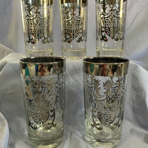 Kimiko Lusterware set of 5 Highball Glasses Coat of Arms, Shield, made in Japan