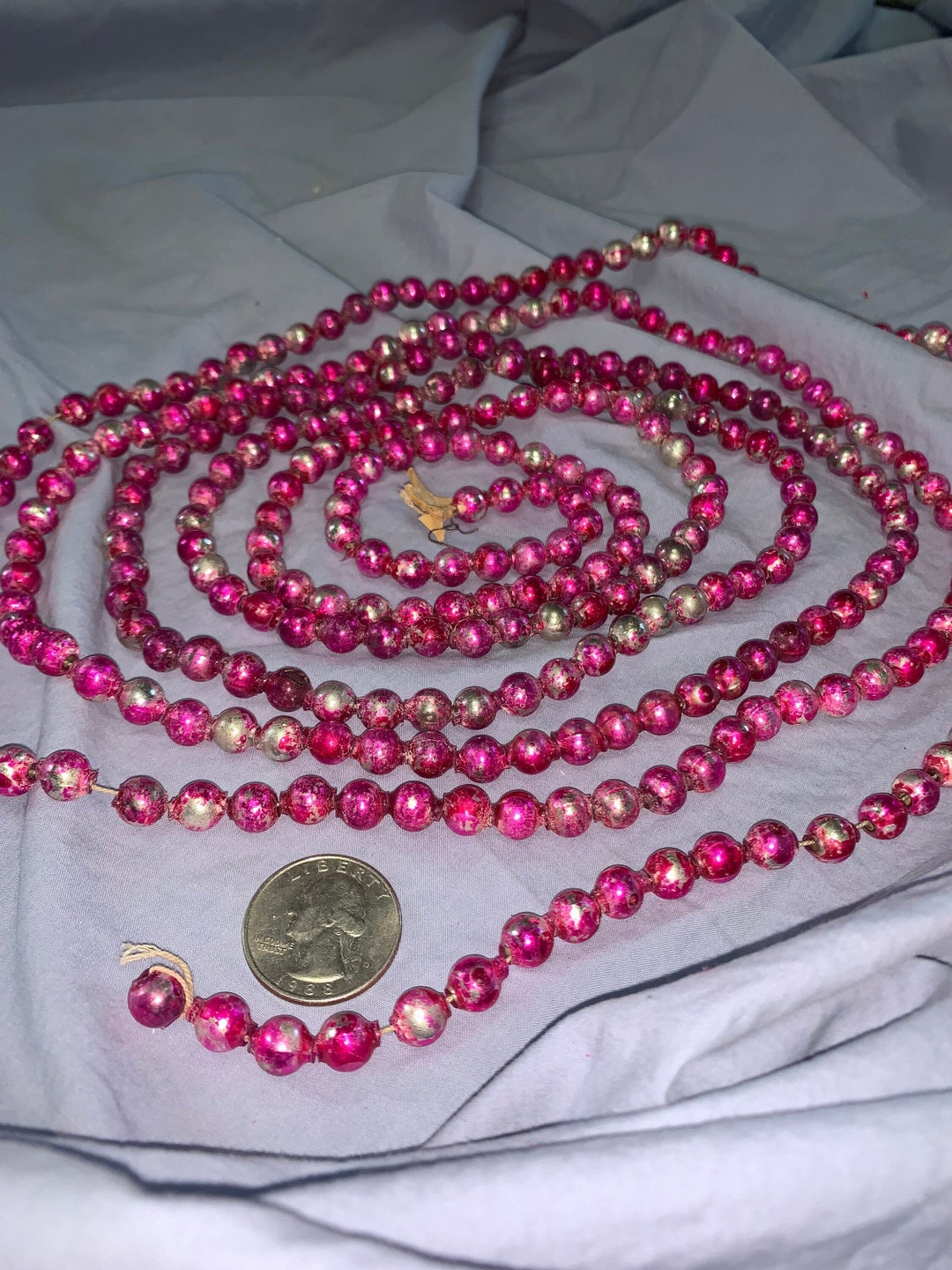 Vintage Chippy Pink Glass Garland 8 Ft 9 in Christmas Tree Midcentury ...