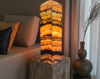 Rare Blue Banded Onyx Lamp – Handcrafted Stone Light