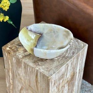Rare Multicolor Onyx Bowl | 9” Polished Stone Catchall Dish | Natural Crystal Decor | Organic Modern Centerpiece | Green Gray White Onyx