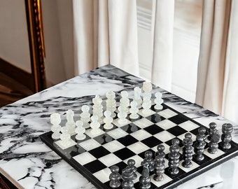 Handmade Marble & Onyx Chess Set - 14 Inch Game Board - Classic Strategy Game - Perfect for Chess Lovers and Collectors