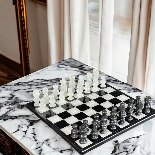 Handmade Marble & Onyx Chess Set - 14 Inch Game Board - Classic Strategy Game - Perfect for Chess Lovers and Collectors