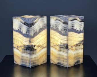 Gold & Black Onyx Lamp Set | Genuine Onyx From Mexico | Bedside Lamps | Stone Lamps | Alabaster Lamps