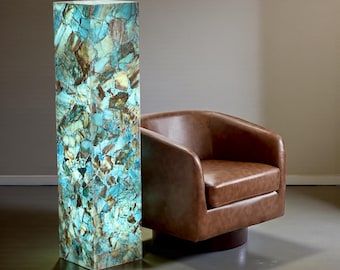 Rare Argentinian Blue Onyx Tower Lamp – Lighted Gemstone Sculpture (51")