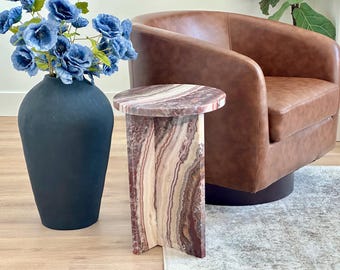 Handcrafted Purple Onyx End Table – Modern Stone Accent Table for Luxury Interiors