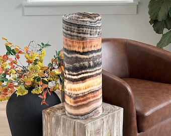 Hand-Carved Striped Onyx Lamp: Multicolor Mexican Stone Light