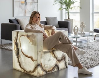 Handmade Nacar Onyx Armchair – Luxury Stone Sculpture Chair