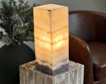 Warm Honey Mexican Onyx Lamp – 16”x6”x6” Handcrafted Stone Accent Light