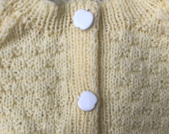 Vintage Pale Yellow Knit Cardigan w/Apple Buttons