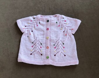 Gilet enfant tricoté main 3-5 ans en rose clair