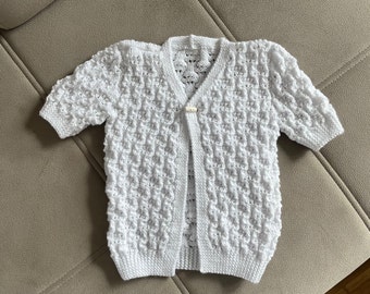 Kurzärmlige Strickjacke für Kinder 3-5 Jahre in Weiß