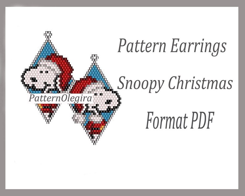 Bead Pattern Earrings Snoopy Christmas Peyote Earrings Snoopy Etsy