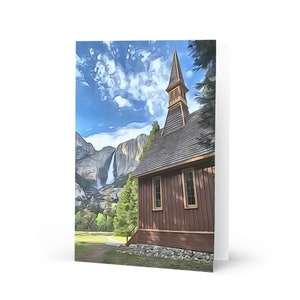 Carte de vœux de l’église et des chutes de Yosemite