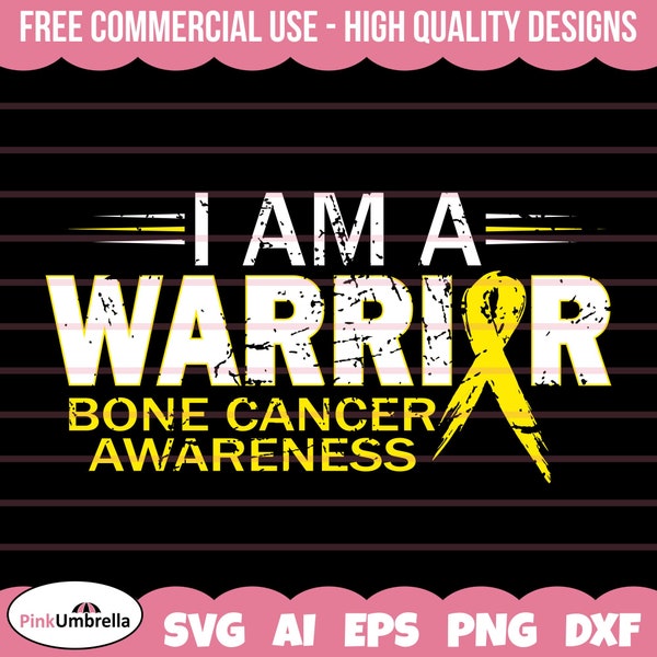 I am a Warrior Bone Cancer Svg, Cancer Ribbon SVG, Bone Cancer Awareness SVG, Yellow Cancer Ribbon svg, svg cut file for Cricut Silhouette