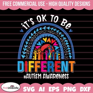 It's Ok To Be Different Svg, Autism Rainbow, Autism Awareness, Mental Health, Puzzle Piece Svg, Autism Svg, svg Files for Cricut