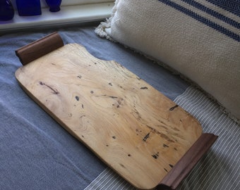 Pecan and Black walnut tray charcuterie with handles food safe