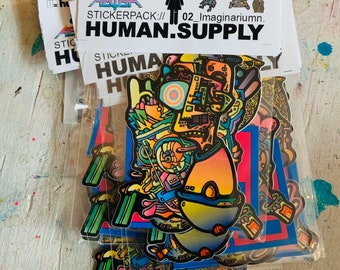 HUMAN.SUPPLY Yo It’s Your Boy AEQEA sticker pack 02_Imaginariumn (4 stickers + freebies) outsider art brut abstract character illustrations