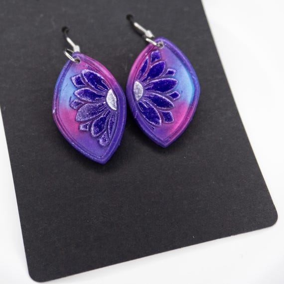 Celestial Sunflower Stainless Steel Polymer Clay Earrings, Gift for Her, Spring Earrings, Summer Earrings, Nature Earrings, Galaxy Themed