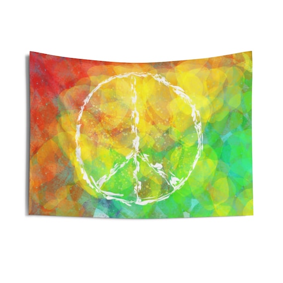 Vintage Style Tie Dye Rainbow Peace Symbol Indoor Wall Tapestries, Wall Decor, Home Decor, Wall Hanging