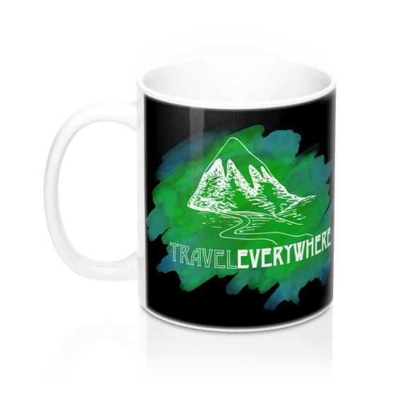 Watercolor Aurora Borealis Mountain Travel Everywhere Mug 11oz