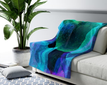 Abstract Melting Watercolor Psychedelic Cool Colors Sherpa Fleece Blanket