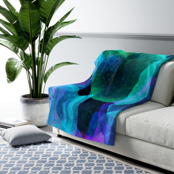 Abstract Melting Watercolor Psychedelic Cool Colors Sherpa Fleece Blanket