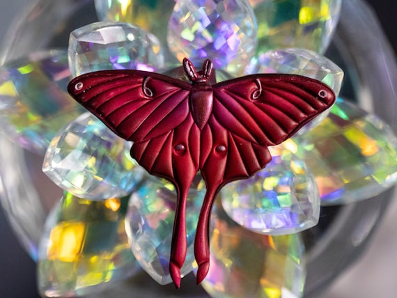 Lightweight Hot Pink Luna Moth Pendant, Polymerclay Lightweight Pendant, Abstract Pendant, Handmade Multi Color Pendant