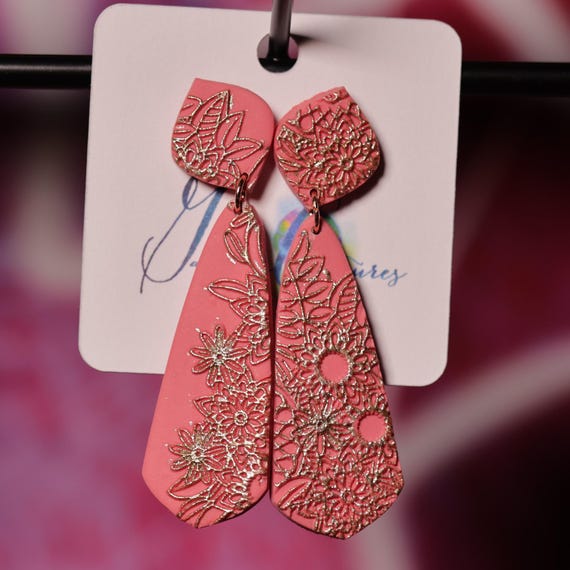 Summer Flower Coral Rose Gold Stainless Steel Post Polymer Clay Earrings, Gift for Her, Spring Earrings, Summer Earrings, Nature Earrings