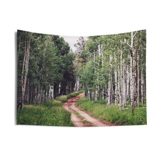 Colorado Rocky Mountain Path in the Aspen Trees Indoor Wall Tapestries, Wall Decor, Home Decor, Wall Hanging