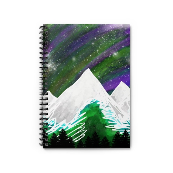 Aurora Borealis Northern Lights By the Mountain Forest Watercolor Spiral Notebook - Ruled Line
