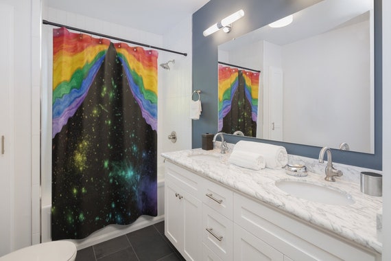 Trippy Melting Rainbow Space Galactic Captures Abstract Shower Curtains