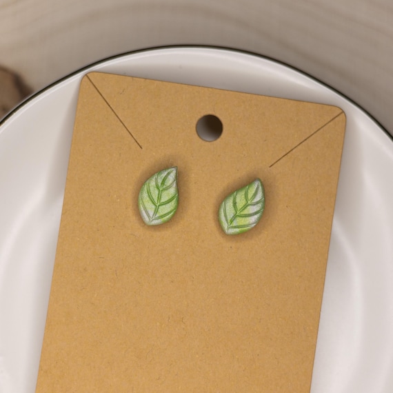 Mini Leaf Stainless Steel Post Polymer Clay Earrings, Summer Earrings, Nature Earrings, Stud Earrings, Lightweight Earrings, Green Marble